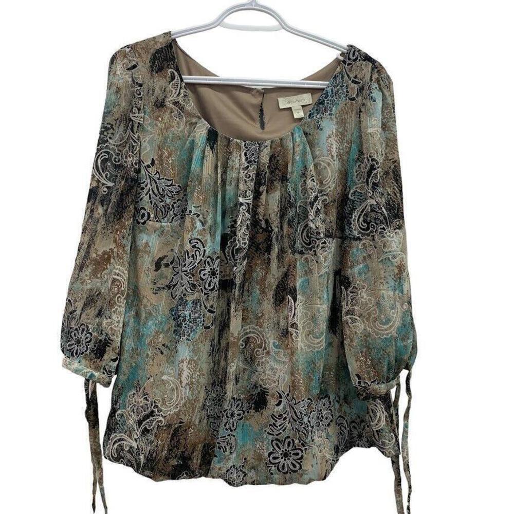 Dressbarn Womens Abstract Art 3/4 Sleeve Scoop Neck Pullover Blouse Size 1X​​​​